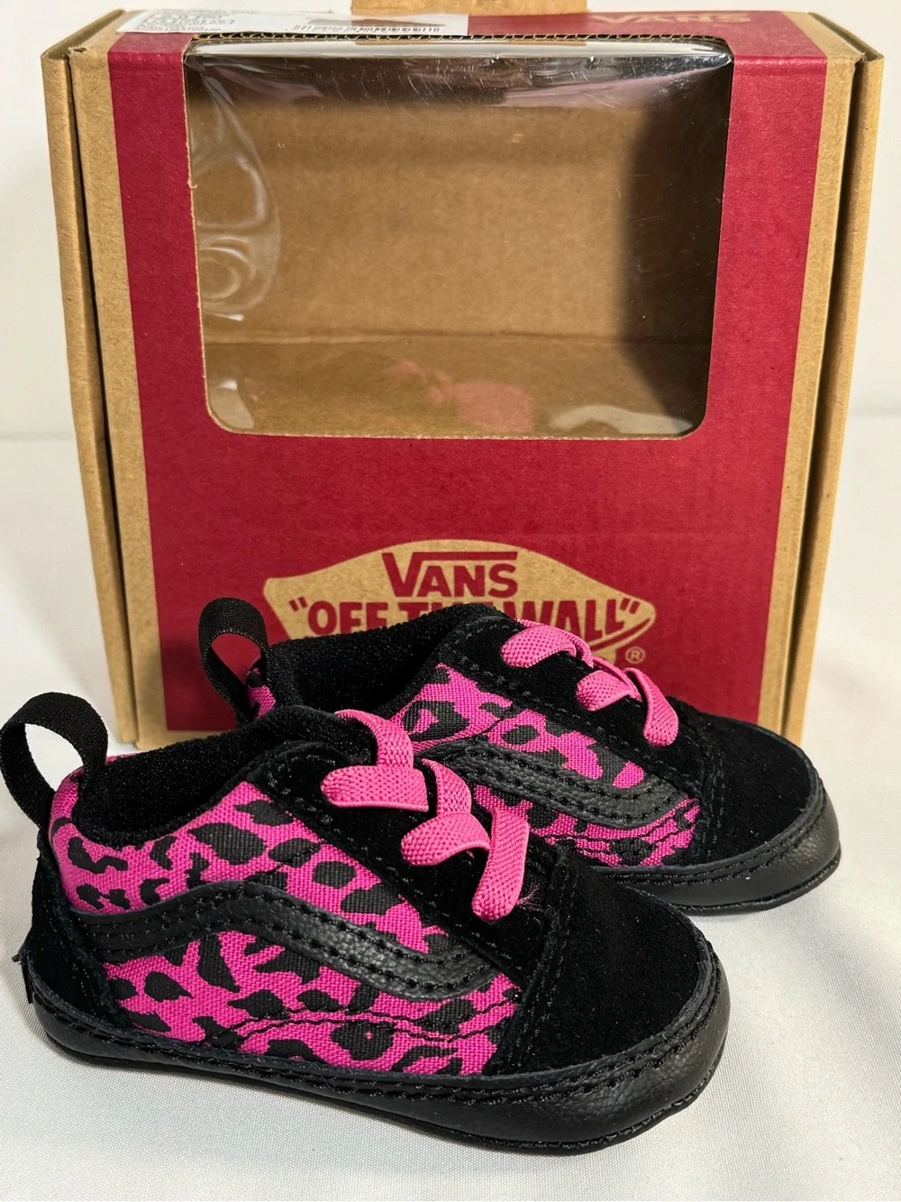 Vans Crib Shoes Black and Pink Leopard Print size 2